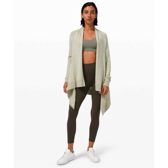 Lululemon Cashlu Knit Wrap Womens Rosemary Green Open Front Waterfall Size M/L - Picture 6 of 7